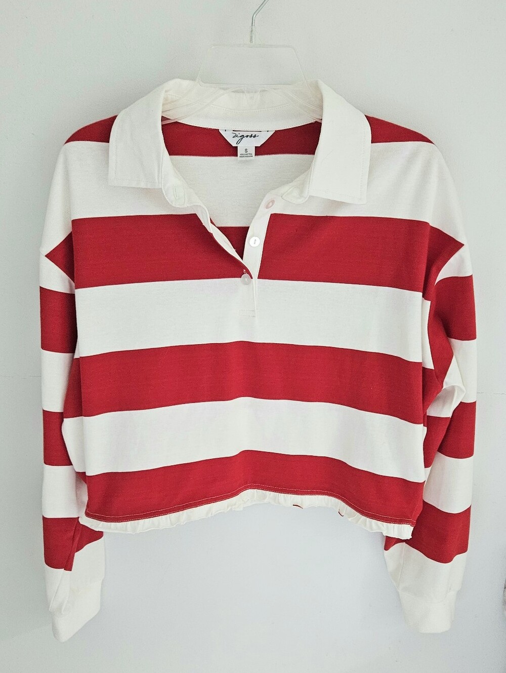 Vigoss Rugby Strip Red And White Top Ruffle Hem